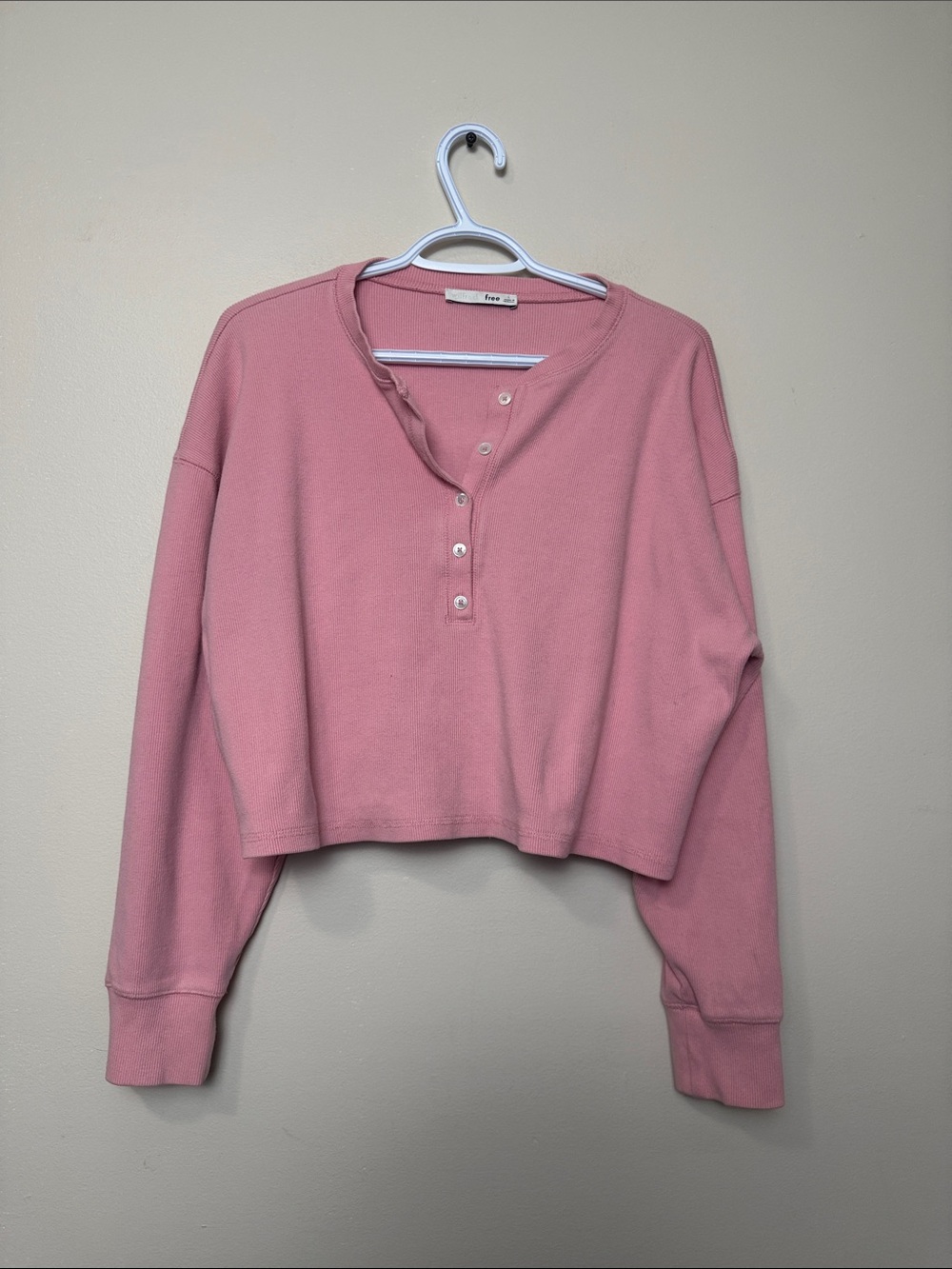 Wilfred Rose Pink Cropped Henley Sweatshirt size L